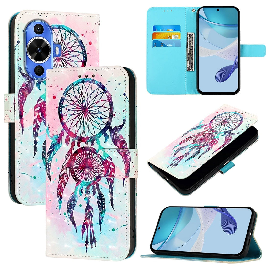 Huawei nova 12s Global Leather Flip Phone Case with 3D Painted Design, Card Holder, Wallet & Stand Function - Durable Protection & Easy Access