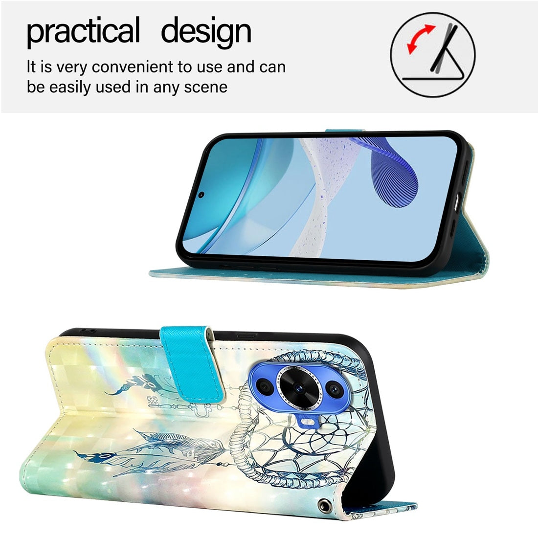 Huawei nova 12s Global Leather Flip Phone Case with 3D Painted Design, Card Holder, Wallet & Stand Function - Durable Protection & Easy Access