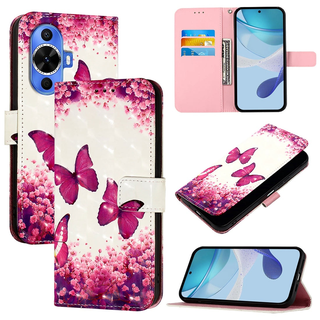 Huawei nova 12s Global Leather Flip Phone Case with 3D Painted Design, Card Holder, Wallet & Stand Function - Durable Protection & Easy Access