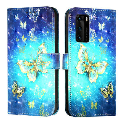 Huawei P40 Leather Flip Phone Case with 3D Painted Design, Card Holder, Wallet & Stand Function - Durable Protection & Easy Access