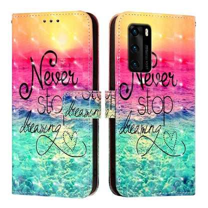 Huawei P40 Leather Flip Phone Case with 3D Painted Design, Card Holder, Wallet & Stand Function - Durable Protection & Easy Access