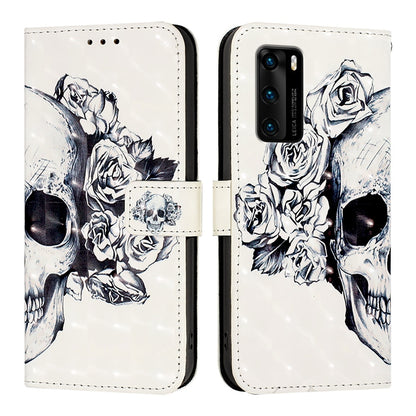 Huawei P40 Leather Flip Phone Case with 3D Painted Design, Card Holder, Wallet & Stand Function - Durable Protection & Easy Access