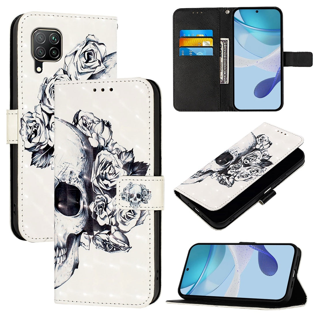 Huawei Nova 6 SE Leather Flip Phone Case with 3D Painted Design, Card Holder, Wallet & Stand Function - Durable Protection & Easy Access