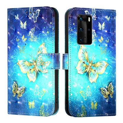 Huawei P40 Pro Leather Flip Phone Case with 3D Painted Design, Card Holder, Wallet & Stand Function - Durable Protection & Easy Access