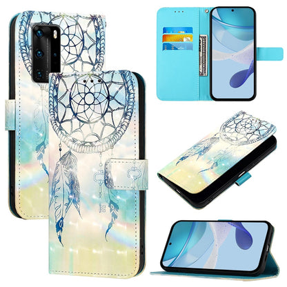 Huawei P40 Pro Leather Flip Phone Case with 3D Painted Design, Card Holder, Wallet & Stand Function - Durable Protection & Easy Access