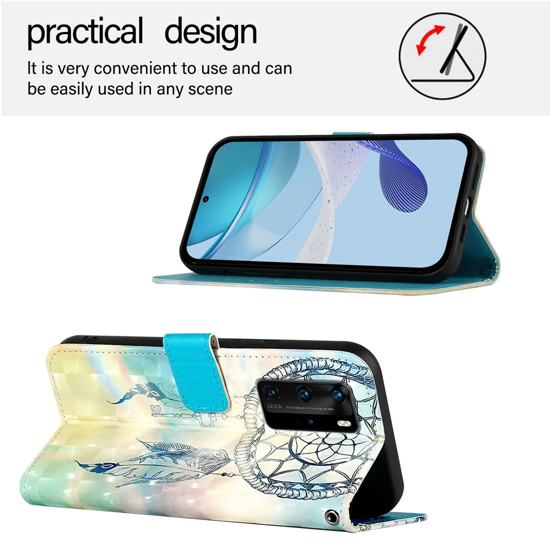 Huawei P40 Pro Leather Flip Phone Case with 3D Painted Design, Card Holder, Wallet & Stand Function - Durable Protection & Easy Access