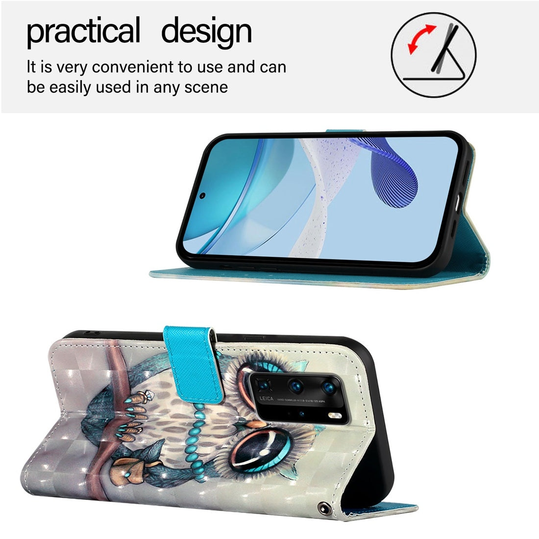 Huawei P40 Pro Leather Flip Phone Case with 3D Painted Design, Card Holder, Wallet & Stand Function - Durable Protection & Easy Access