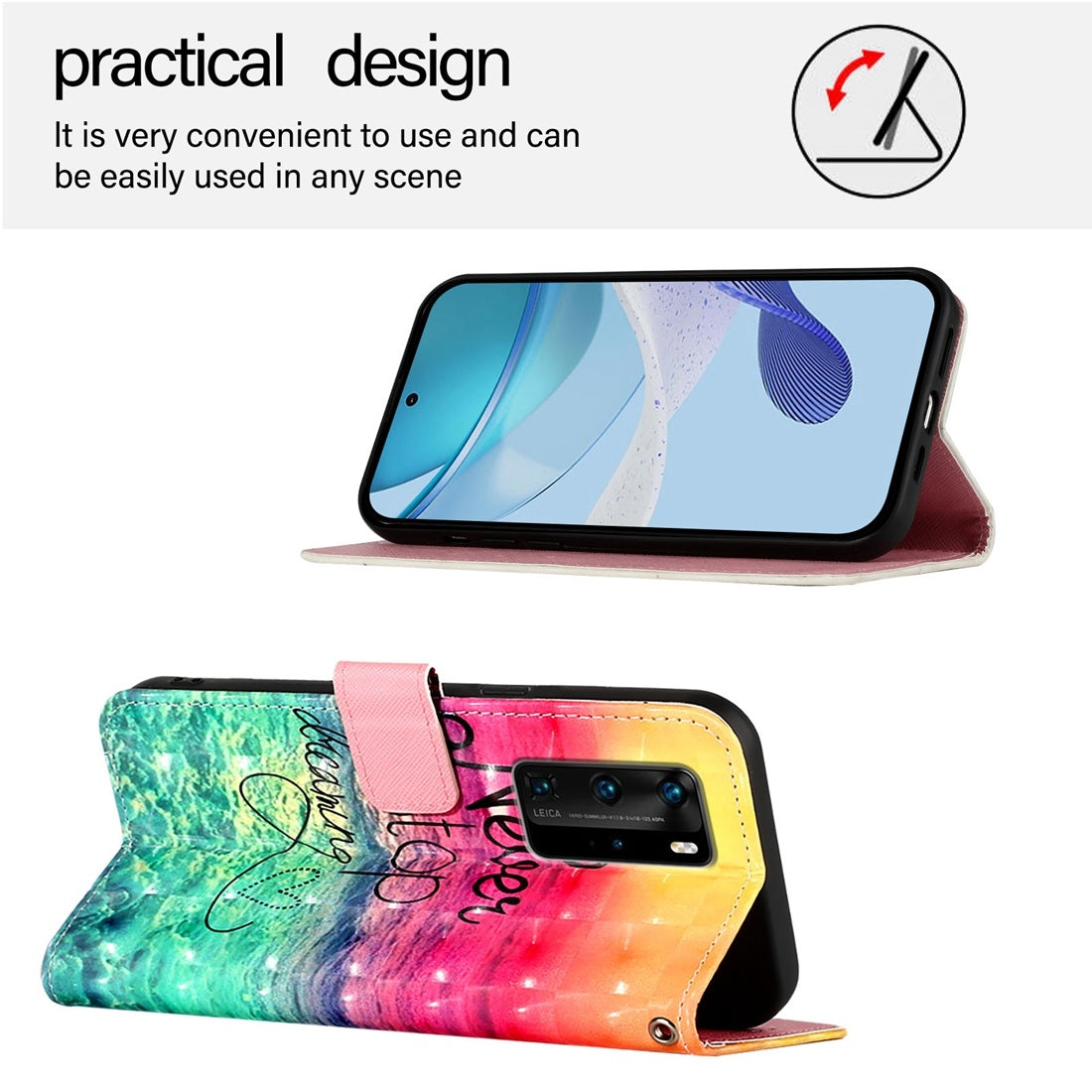 Huawei P40 Pro Leather Flip Phone Case with 3D Painted Design, Card Holder, Wallet & Stand Function - Durable Protection & Easy Access