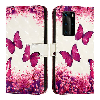 Huawei P40 Pro Leather Flip Phone Case with 3D Painted Design, Card Holder, Wallet & Stand Function - Durable Protection & Easy Access