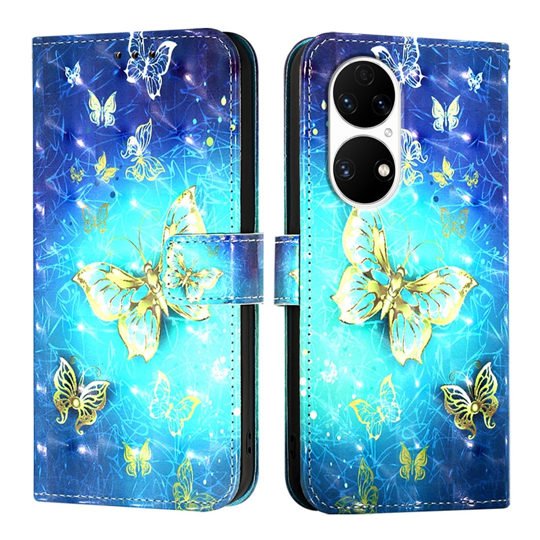 Huawei P50 Leather Flip Phone Case with 3D Painted Design, Card Holder, Wallet & Stand Function - Durable Protection & Easy Access