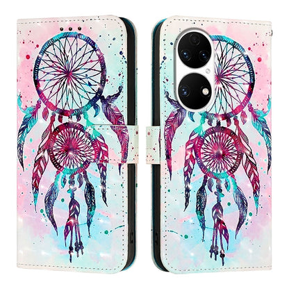 Huawei P50 Leather Flip Phone Case with 3D Painted Design, Card Holder, Wallet & Stand Function - Durable Protection & Easy Access
