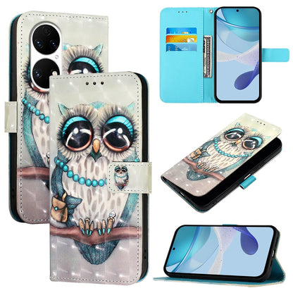 Huawei P50 Leather Flip Phone Case with 3D Painted Design, Card Holder, Wallet & Stand Function - Durable Protection & Easy Access