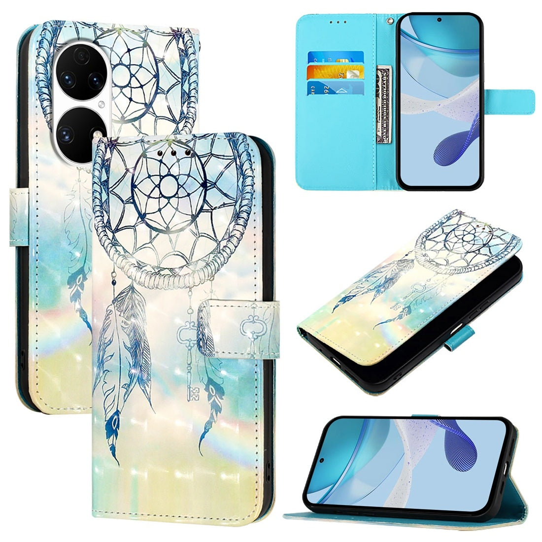 Huawei P50 Pro Leather Flip Phone Case with 3D Painted Design, Card Holder, Wallet & Stand Function - Durable Protection & Easy Access