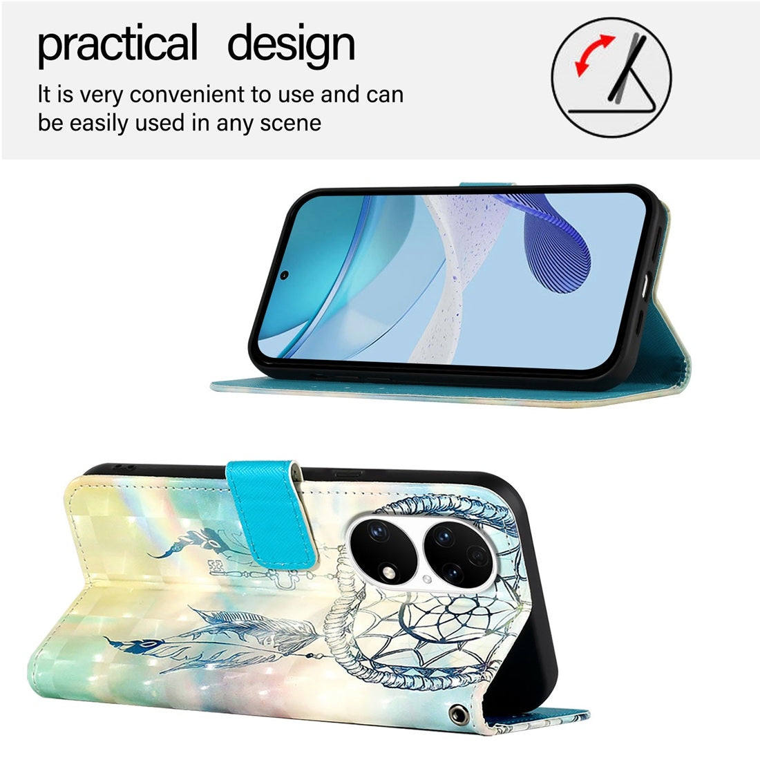 Huawei P50 Pro Leather Flip Phone Case with 3D Painted Design, Card Holder, Wallet & Stand Function - Durable Protection & Easy Access