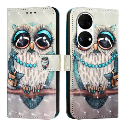 Huawei P50 Pro Leather Flip Phone Case with 3D Painted Design, Card Holder, Wallet & Stand Function - Durable Protection & Easy Access