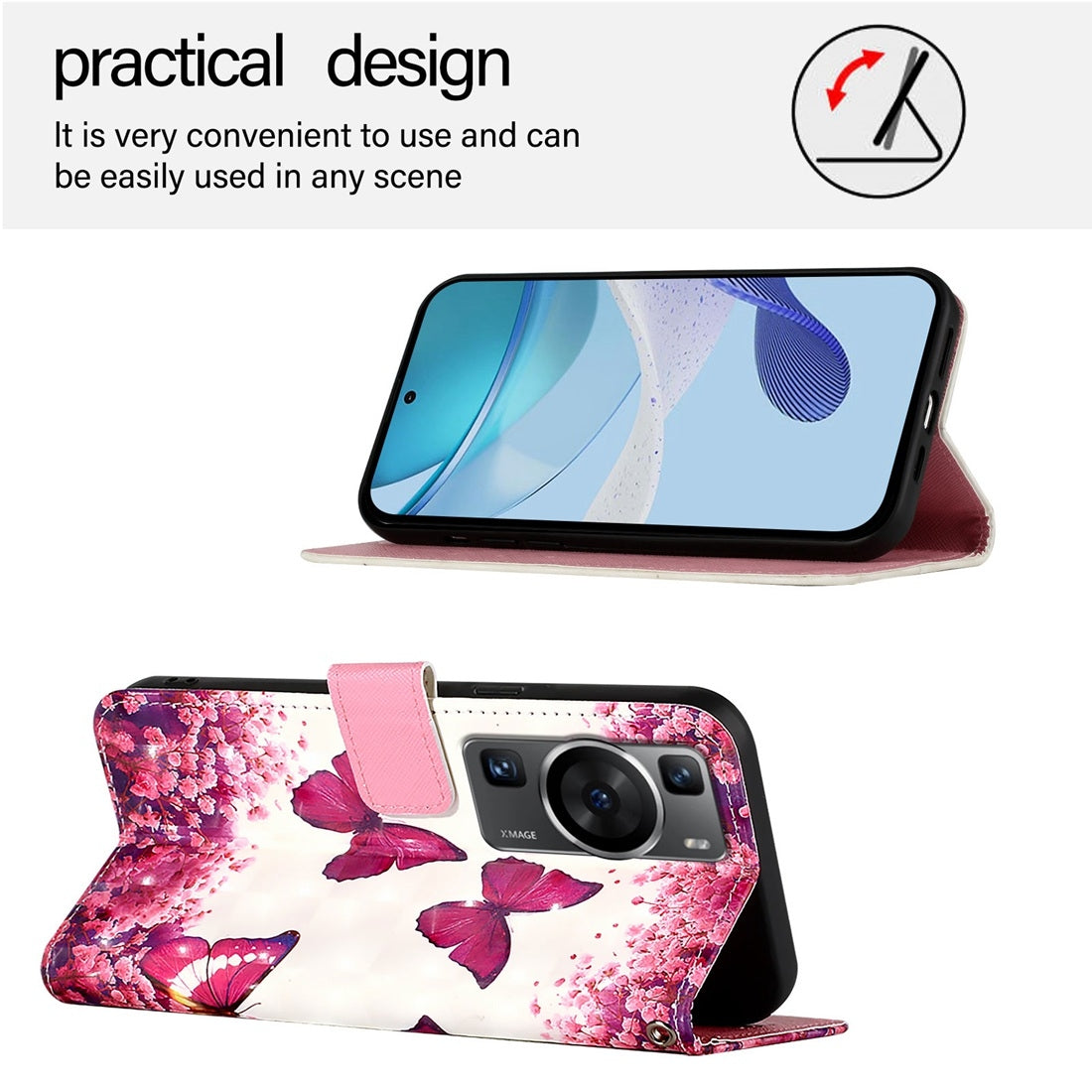 Huawei P60 Leather Flip Phone Case with 3D Painted Design, Card Holder, Wallet & Stand Function - Durable Protection & Easy Access