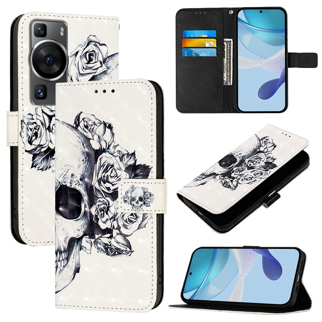 Huawei P60 Pro Leather Flip Phone Case with 3D Painted Design, Card Holder, Wallet & Stand Function - Durable Protection & Easy Access