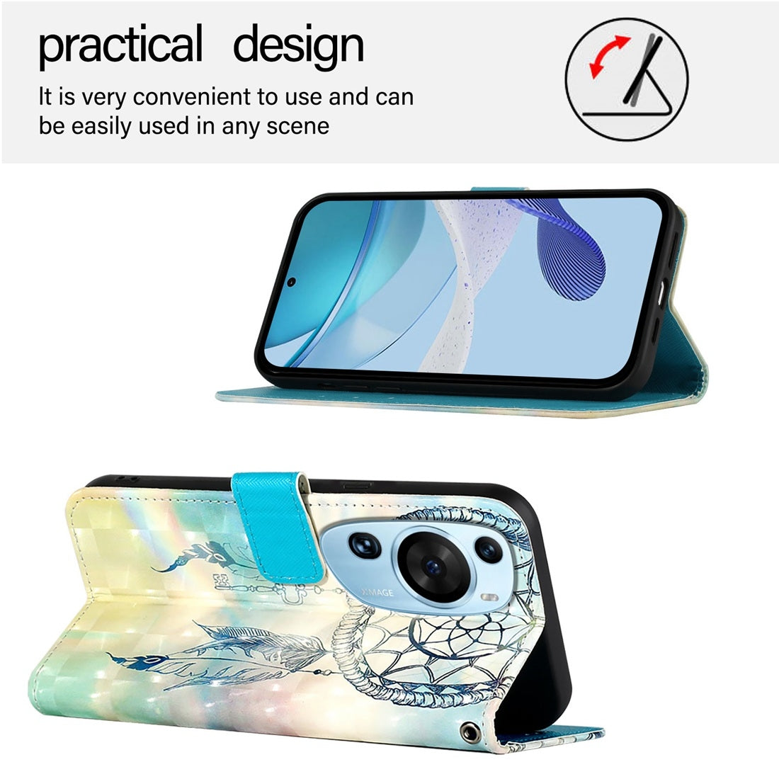 Huawei P60 Art Leather Flip Phone Case with 3D Painted Design, Card Holder, Wallet & Stand Function - Durable Protection & Easy Access