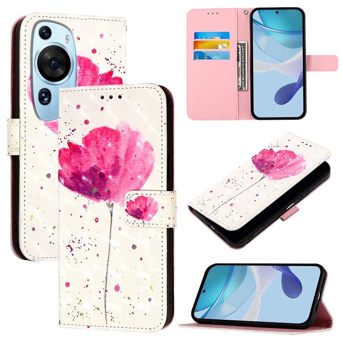Huawei P60 Art Leather Flip Phone Case with 3D Painted Design, Card Holder, Wallet & Stand Function - Durable Protection & Easy Access