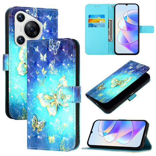 Huawei Pura 70 Leather Flip Phone Case with 3D Painted Design, Card Holder, Wallet & Stand Function - Durable Protection & Easy Access