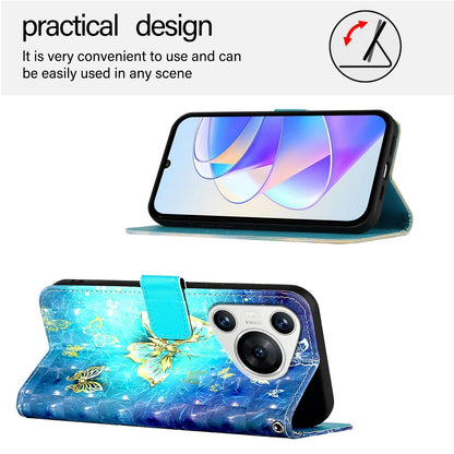 Huawei Pura 70 Leather Flip Phone Case with 3D Painted Design, Card Holder, Wallet & Stand Function - Durable Protection & Easy Access