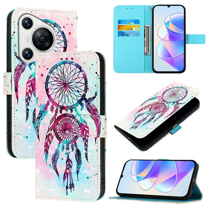 Huawei Pura 70 Leather Flip Phone Case with 3D Painted Design, Card Holder, Wallet & Stand Function - Durable Protection & Easy Access