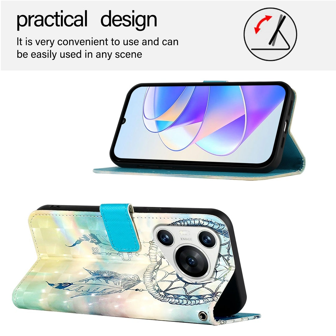 Huawei Pura 70 Leather Flip Phone Case with 3D Painted Design, Card Holder, Wallet & Stand Function - Durable Protection & Easy Access