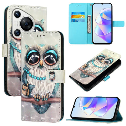 Huawei Pura 70 Leather Flip Phone Case with 3D Painted Design, Card Holder, Wallet & Stand Function - Durable Protection & Easy Access