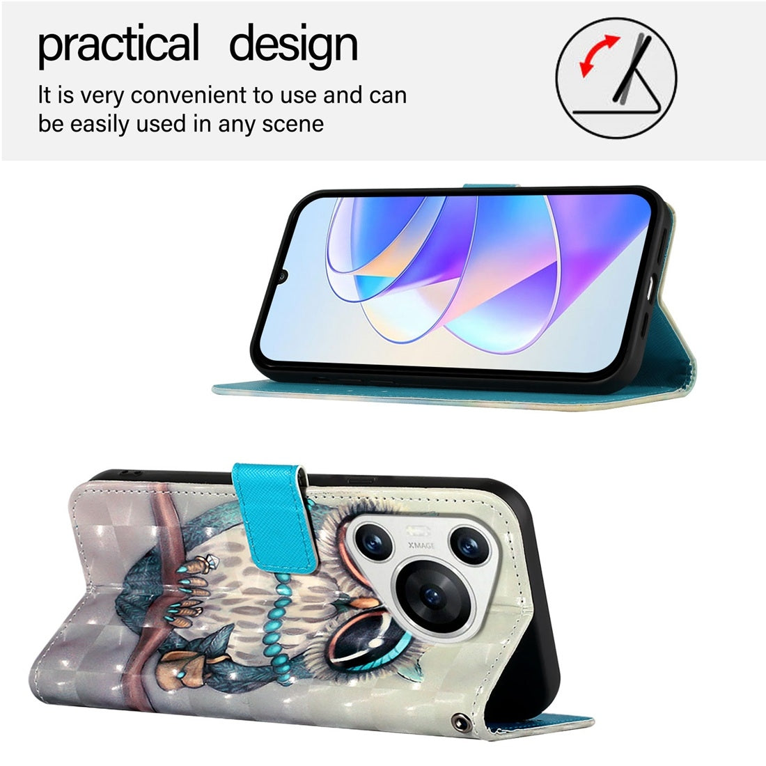 Huawei Pura 70 Leather Flip Phone Case with 3D Painted Design, Card Holder, Wallet & Stand Function - Durable Protection & Easy Access