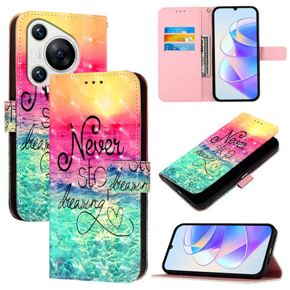 Huawei Pura 70 Leather Flip Phone Case with 3D Painted Design, Card Holder, Wallet & Stand Function - Durable Protection & Easy Access