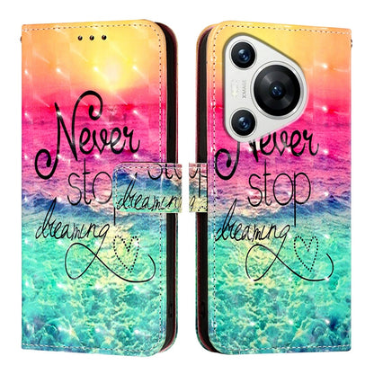 Huawei Pura 70 Leather Flip Phone Case with 3D Painted Design, Card Holder, Wallet & Stand Function - Durable Protection & Easy Access