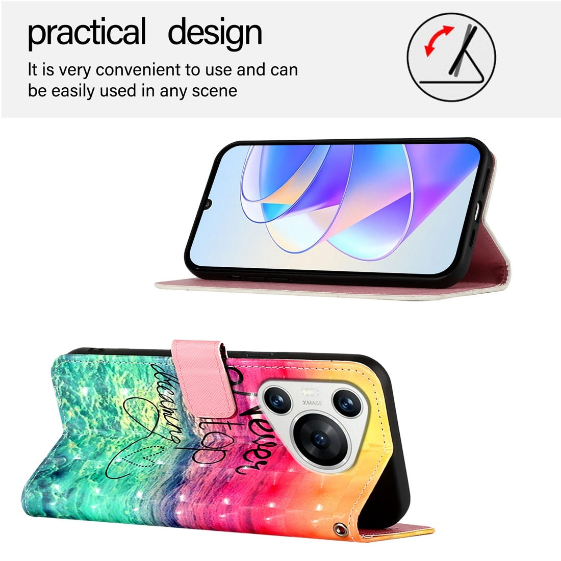 Huawei Pura 70 Leather Flip Phone Case with 3D Painted Design, Card Holder, Wallet & Stand Function - Durable Protection & Easy Access