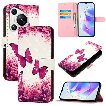 Huawei Pura 70 Leather Flip Phone Case with 3D Painted Design, Card Holder, Wallet & Stand Function - Durable Protection & Easy Access
