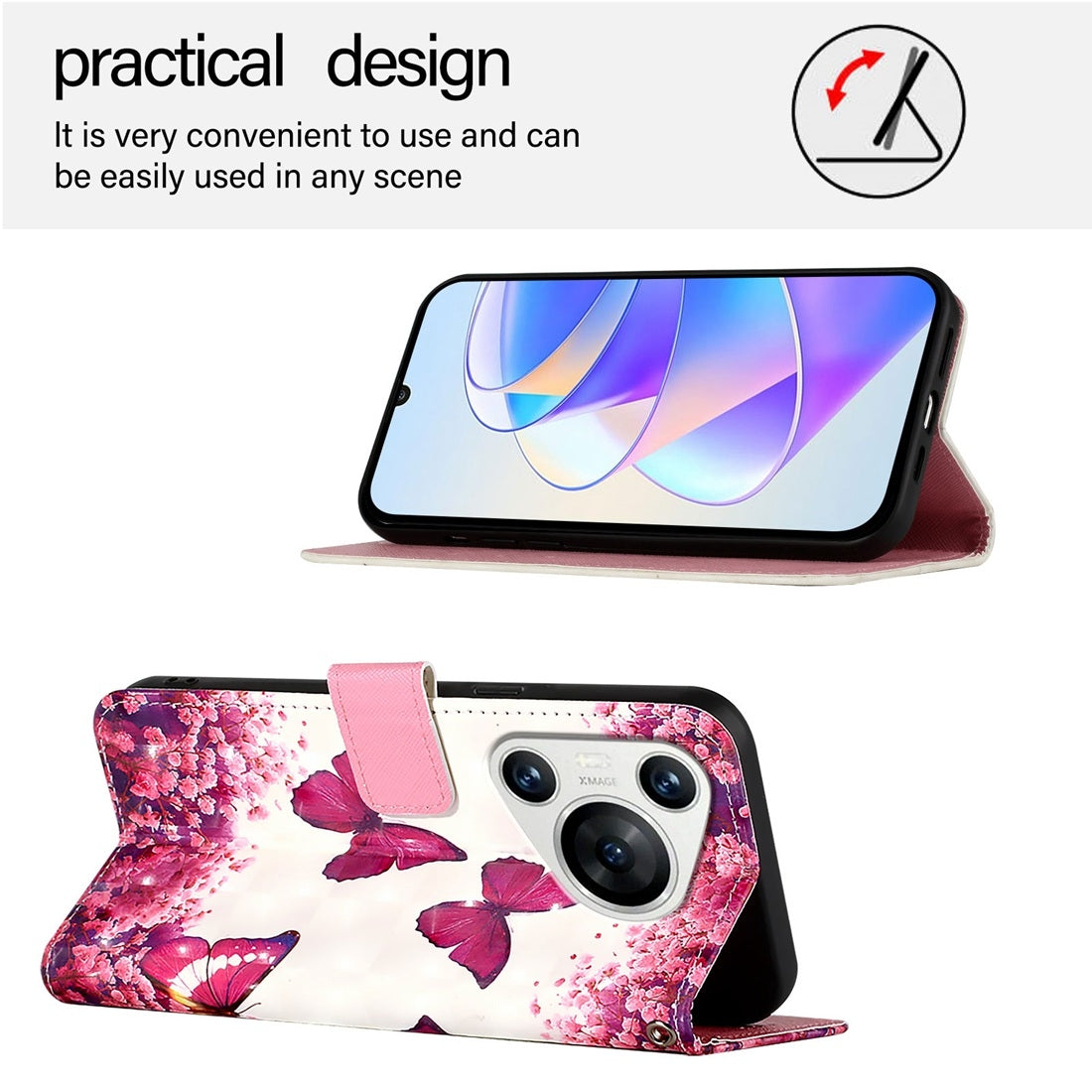 Huawei Pura 70 Leather Flip Phone Case with 3D Painted Design, Card Holder, Wallet & Stand Function - Durable Protection & Easy Access