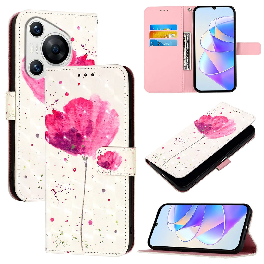 Huawei Pura 70 Leather Flip Phone Case with 3D Painted Design, Card Holder, Wallet & Stand Function - Durable Protection & Easy Access