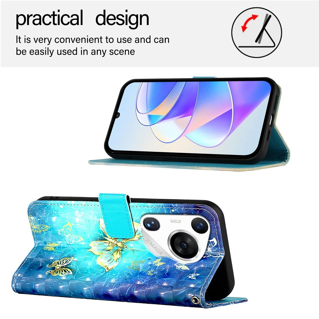 Huawei Pura 70 Pro Leather Flip Phone Case with 3D Painted Design, Card Holder, Wallet & Stand Function - Durable Protection & Easy Access