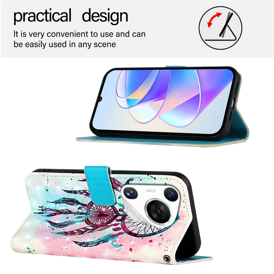 Huawei Pura 70 Pro Leather Flip Phone Case with 3D Painted Design, Card Holder, Wallet & Stand Function - Durable Protection & Easy Access