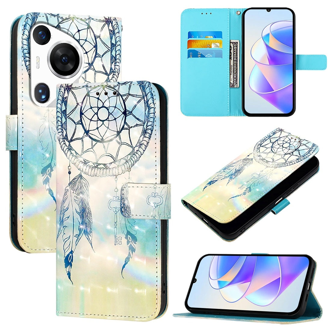 Huawei Pura 70 Pro Leather Flip Phone Case with 3D Painted Design, Card Holder, Wallet & Stand Function - Durable Protection & Easy Access
