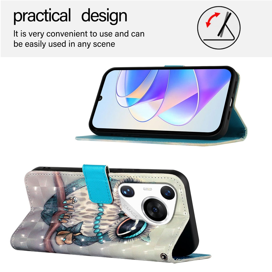 Huawei Pura 70 Pro Leather Flip Phone Case with 3D Painted Design, Card Holder, Wallet & Stand Function - Durable Protection & Easy Access