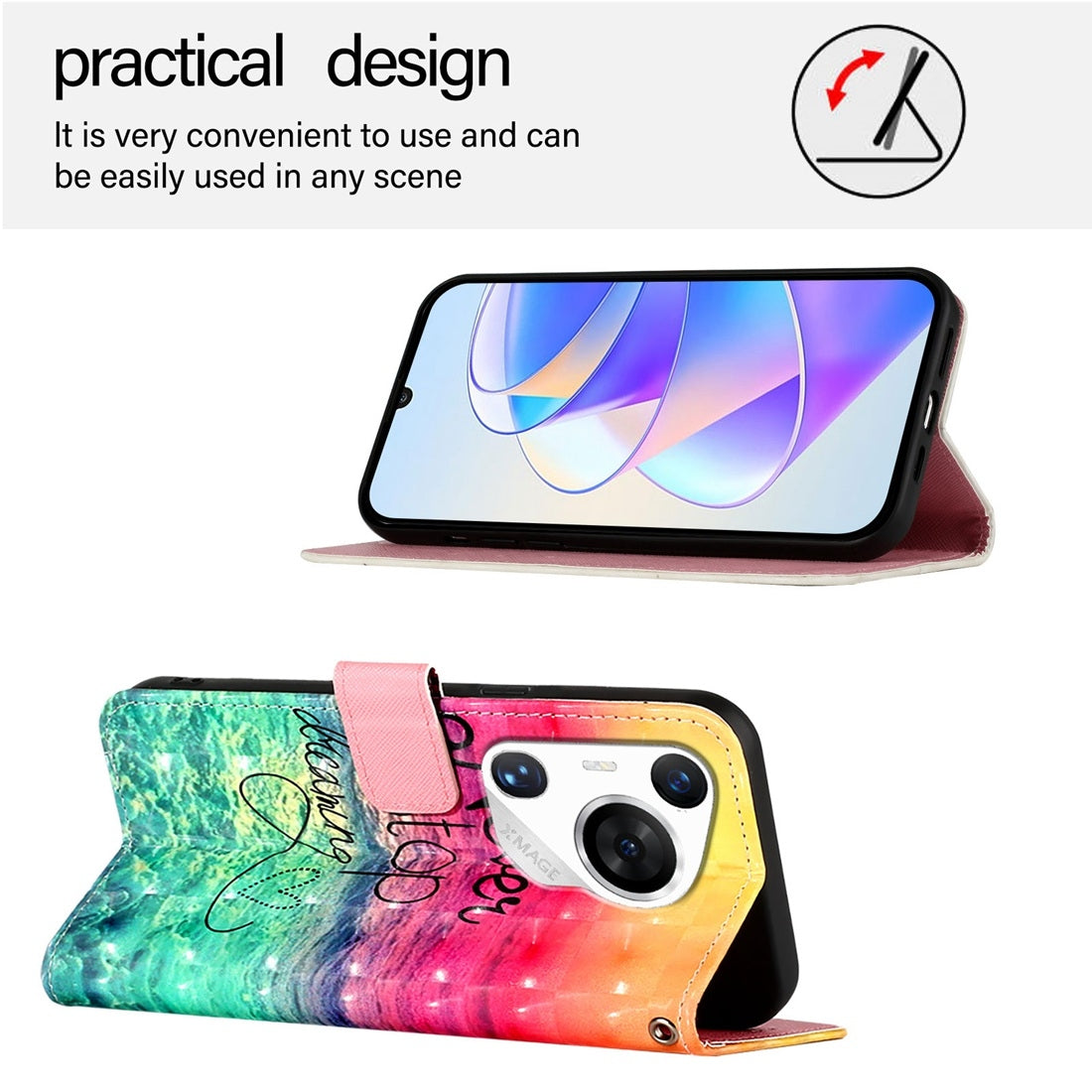 Huawei Pura 70 Pro Leather Flip Phone Case with 3D Painted Design, Card Holder, Wallet & Stand Function - Durable Protection & Easy Access