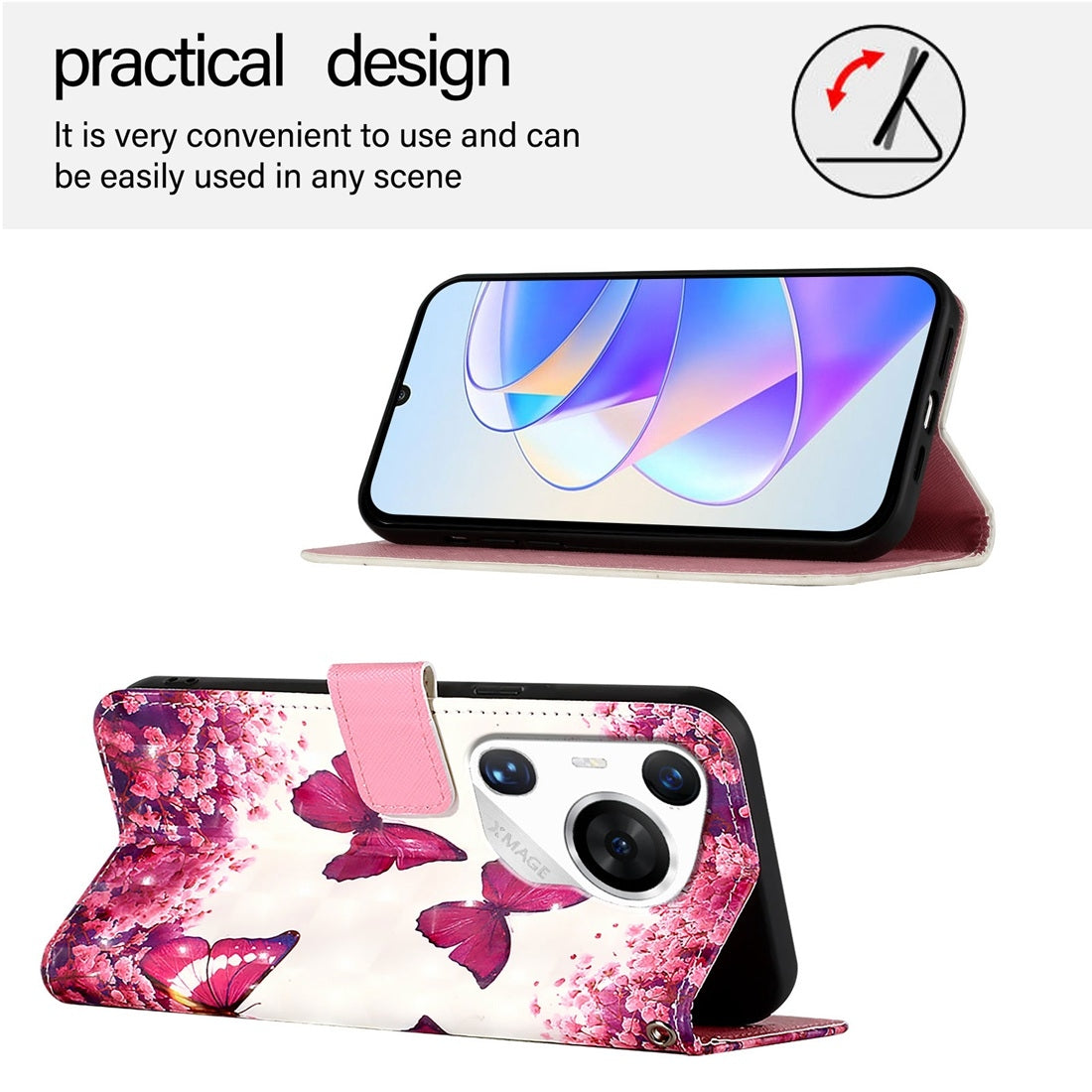 Huawei Pura 70 Pro Leather Flip Phone Case with 3D Painted Design, Card Holder, Wallet & Stand Function - Durable Protection & Easy Access