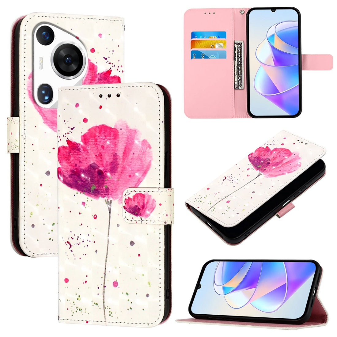 Huawei Pura 70 Pro Leather Flip Phone Case with 3D Painted Design, Card Holder, Wallet & Stand Function - Durable Protection & Easy Access