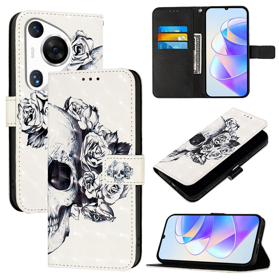 Huawei Pura 70 Pro Leather Flip Phone Case with 3D Painted Design, Card Holder, Wallet & Stand Function - Durable Protection & Easy Access