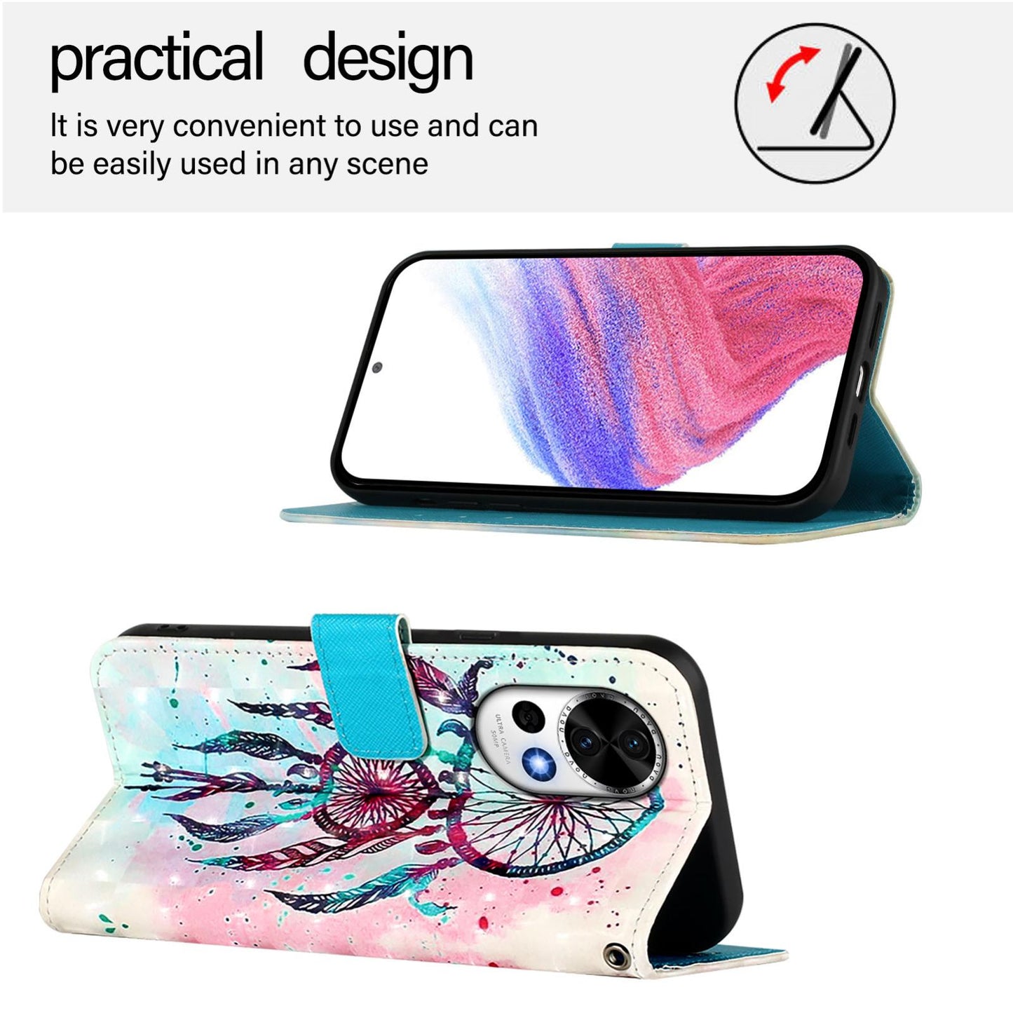 Huawei nova 13 Leather Flip Phone Case with 3D Painted Design, Card Holder, Wallet & Stand Function - Durable Protection & Easy Access