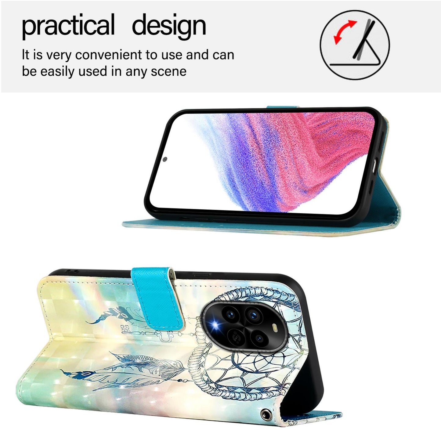 Huawei nova 13 Pro Leather Flip Phone Case with 3D Painted Design, Card Holder, Wallet & Stand Function - Durable Protection & Easy Access