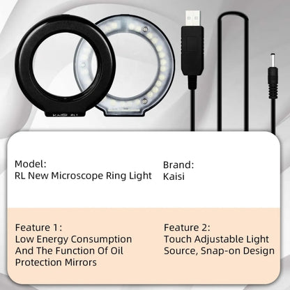 Kaisi RL1 USB Adjustable Brightness LED Microscope Ring Light with 28 Lamp Beads and 56mm Diameter