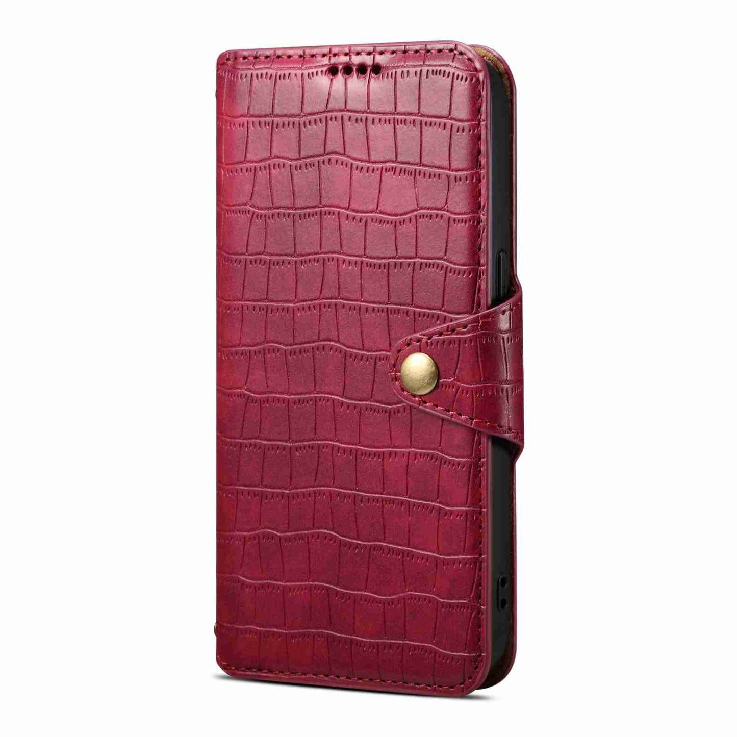 iPhone 15 Pro Max Denior Leather Case - Crocodile Texture with Oil Edge, Wallet & Kickstand Features