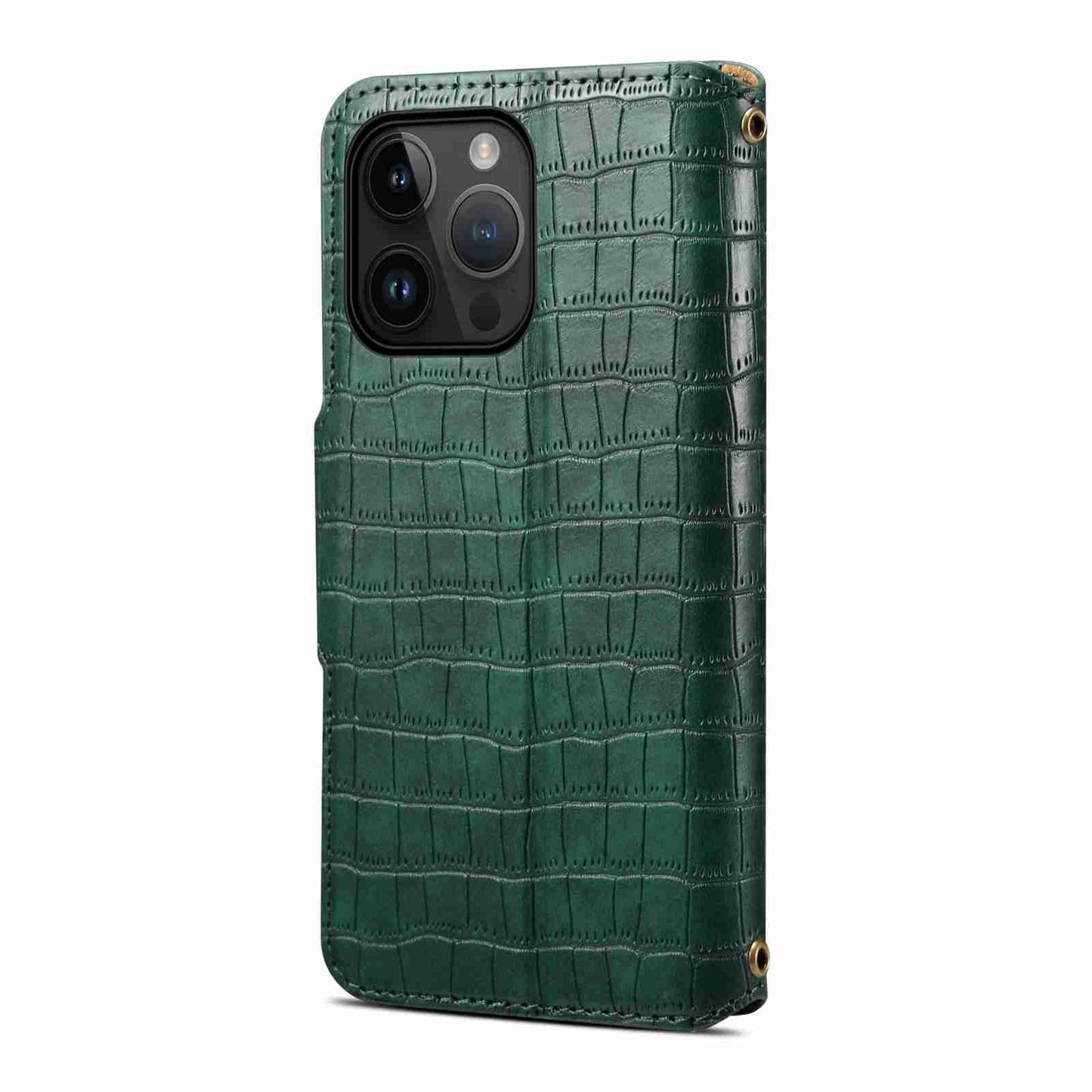 iPhone 15 Pro Max Denior Leather Case - Crocodile Texture with Oil Edge, Wallet & Kickstand Features