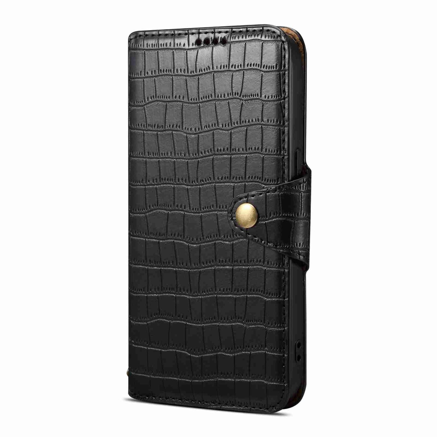 iPhone 15 Pro Max Denior Leather Case - Crocodile Texture with Oil Edge, Wallet & Kickstand Features