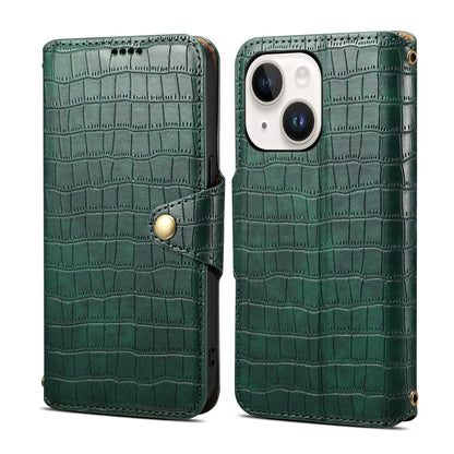 iPhone 15 Plus Denior Leather Case - Crocodile Texture with Oil Edge, Wallet & Kickstand Features